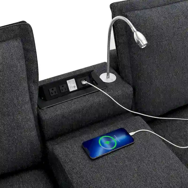Chenille Square Arm Mid-Century Modern USB Port Sectional Sofa - 109 x 57