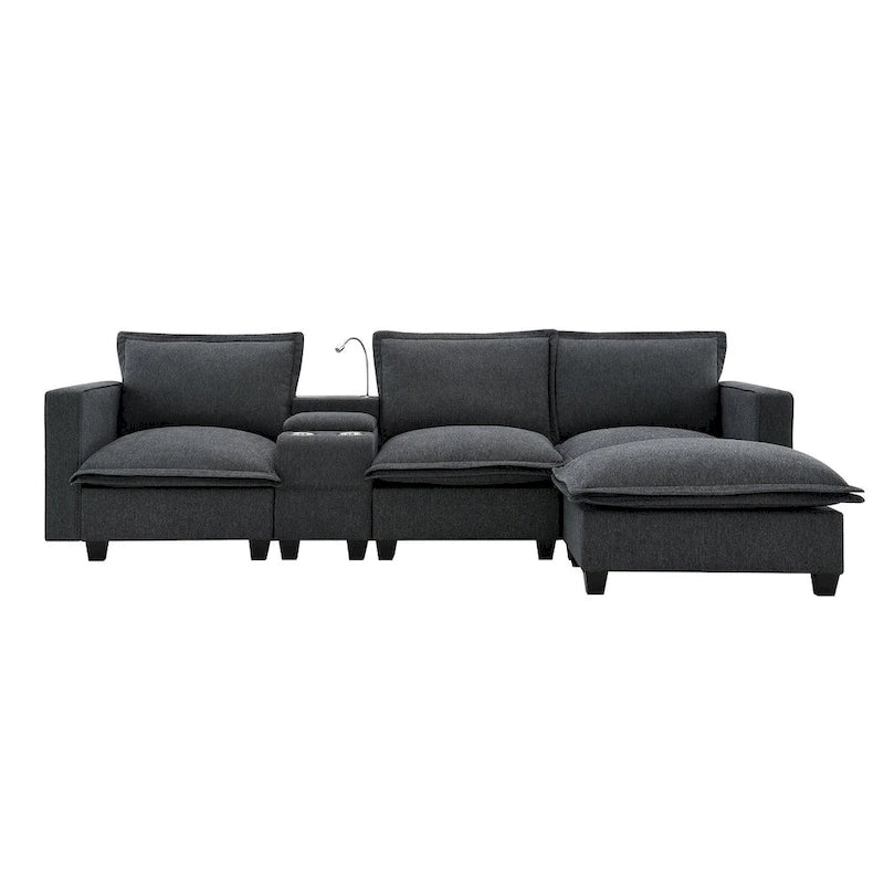 Chenille Square Arm Mid-Century Modern USB Port Sectional Sofa - 109 x 57