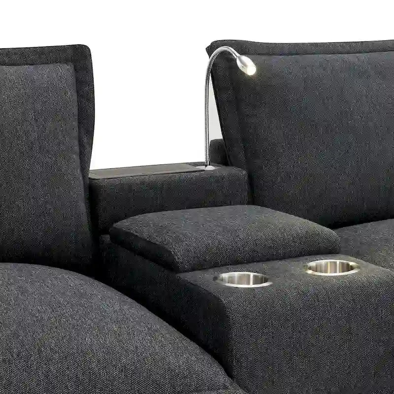 Chenille Square Arm Mid-Century Modern USB Port Sectional Sofa - 109 x 57