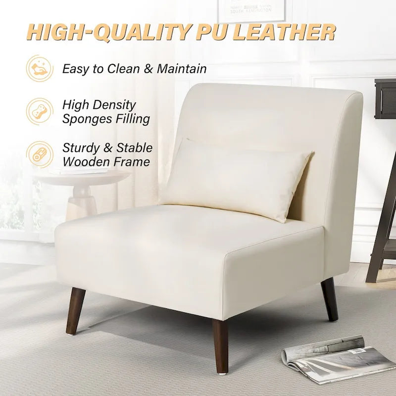 Accent Chair Upholstered Sofa Chair PU Faux Leather Wood Frame with Pillow - 28.74 W x 30.71 D x 31.50 H