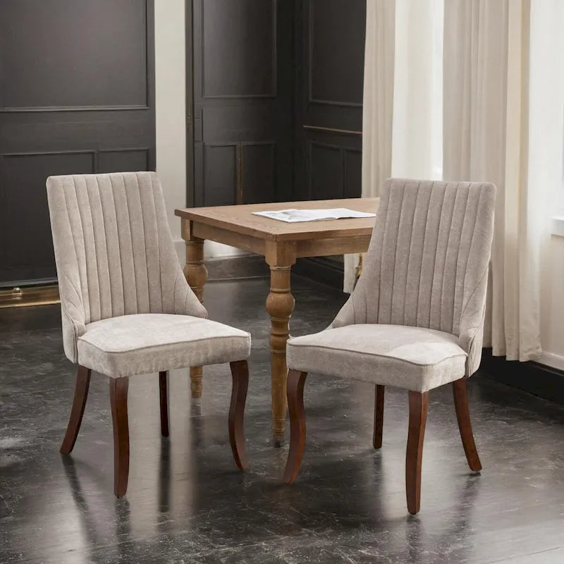 Eetkamerstoelen van rayon, flocklinnen, met kanaalstiksel, gestoffeerde keuken- en eetkameraccentstoelen met gebogen poten van massief hout,set van 2