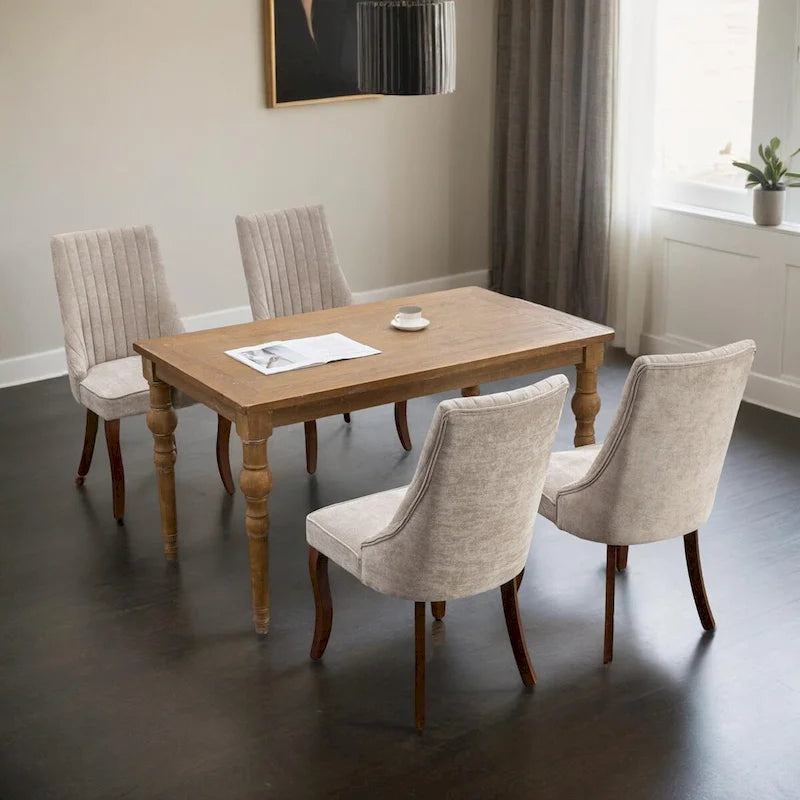 Eetkamerstoelen van rayon, flocklinnen, met kanaalstiksel, gestoffeerde keuken- en eetkameraccentstoelen met gebogen poten van massief hout,set van 2