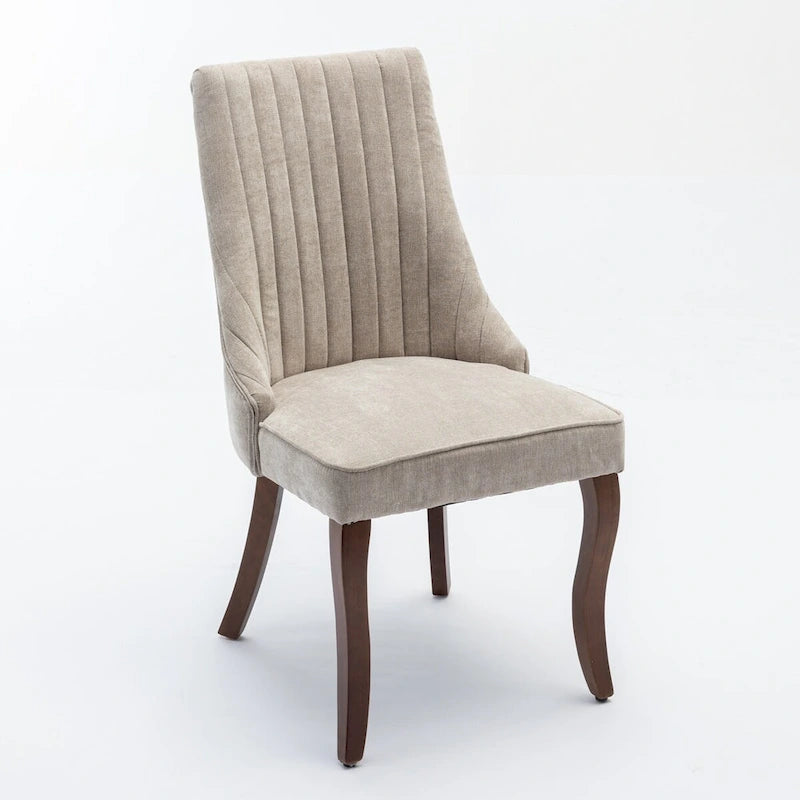Eetkamerstoelen van rayon, flocklinnen, met kanaalstiksel, gestoffeerde keuken- en eetkameraccentstoelen met gebogen poten van massief hout,set van 2