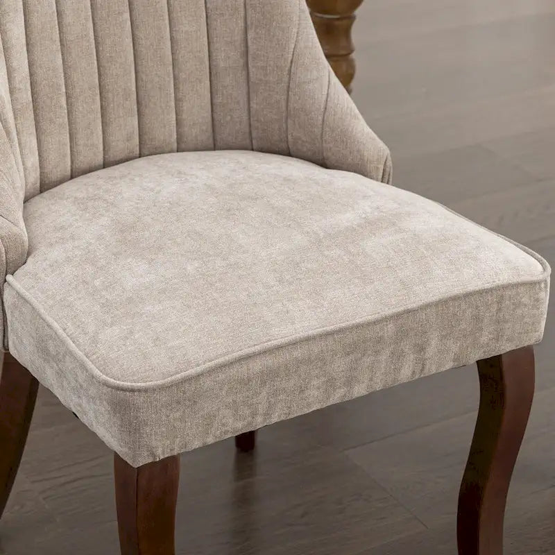 Eetkamerstoelen van rayon, flocklinnen, met kanaalstiksel, gestoffeerde keuken- en eetkameraccentstoelen met gebogen poten van massief hout,set van 2