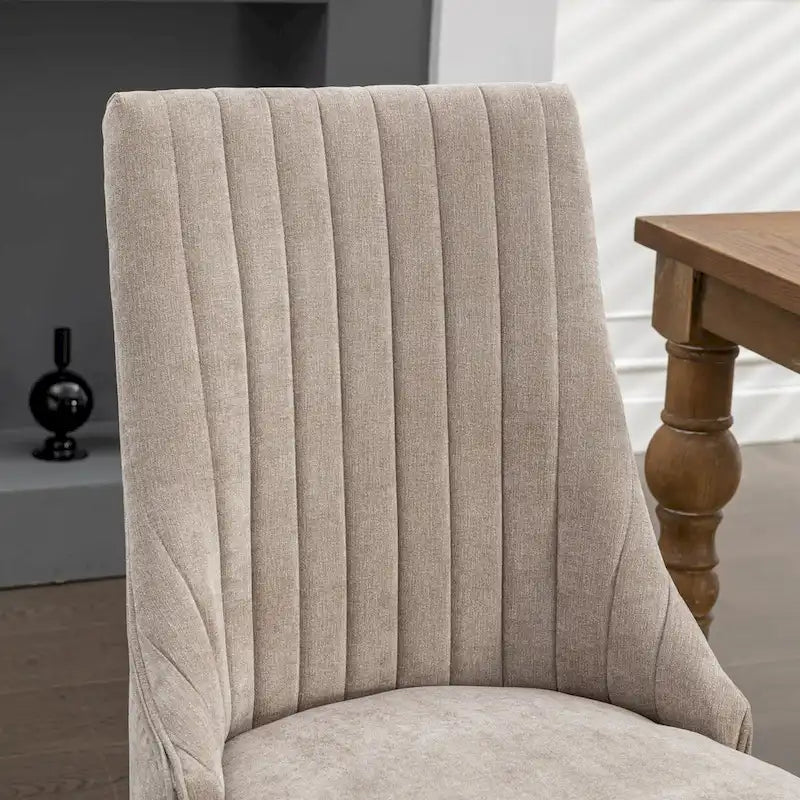 Eetkamerstoelen van rayon, flocklinnen, met kanaalstiksel, gestoffeerde keuken- en eetkameraccentstoelen met gebogen poten van massief hout,set van 2