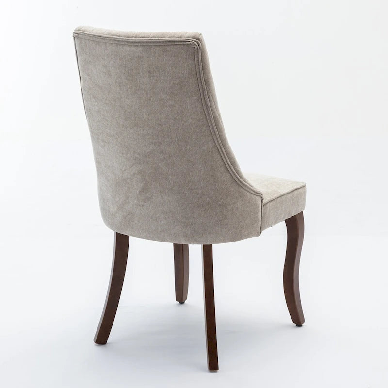 Eetkamerstoelen van rayon, flocklinnen, met kanaalstiksel, gestoffeerde keuken- en eetkameraccentstoelen met gebogen poten van massief hout,set van 2