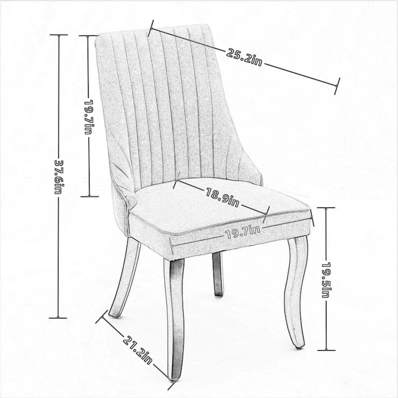 Eetkamerstoelen van rayon, flocklinnen, met kanaalstiksel, gestoffeerde keuken- en eetkameraccentstoelen met gebogen poten van massief hout,set van 2
