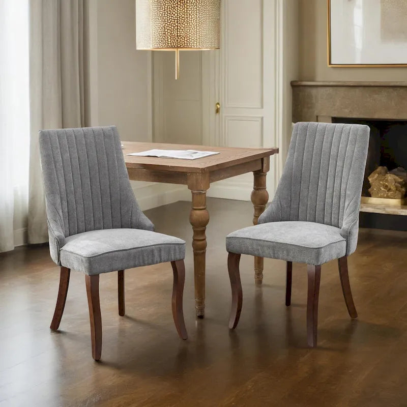 Eetkamerstoelen van rayon, flocklinnen, met kanaalstiksel, gestoffeerde keuken- en eetkameraccentstoelen met gebogen poten van massief hout,set van 2