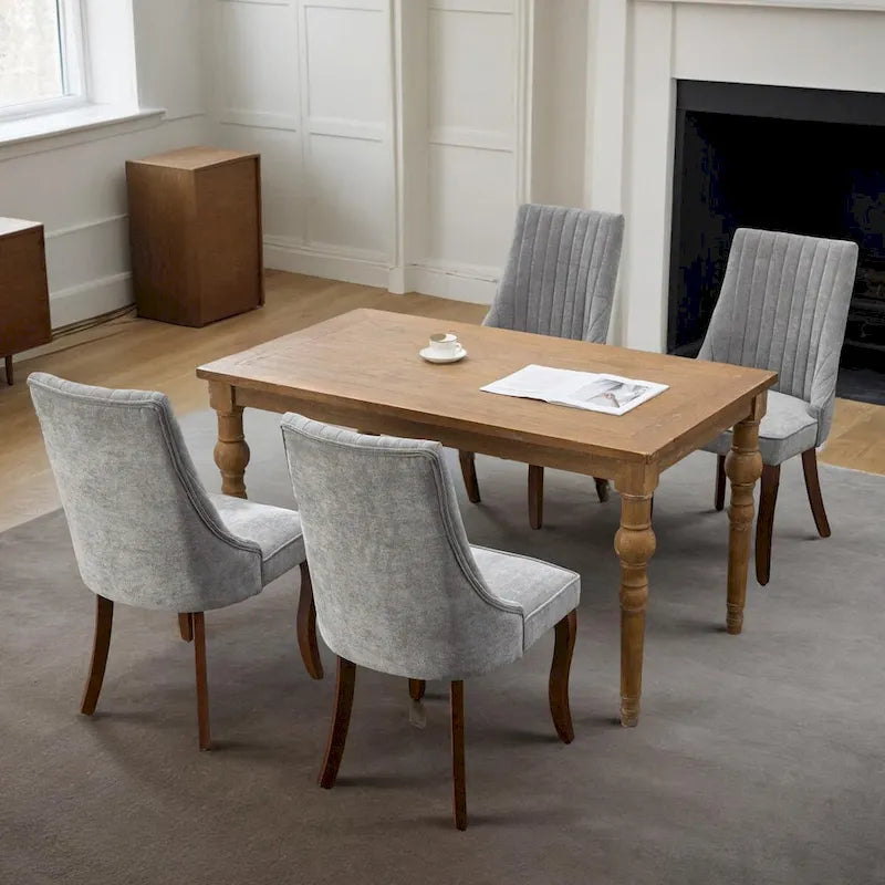 Eetkamerstoelen van rayon, flocklinnen, met kanaalstiksel, gestoffeerde keuken- en eetkameraccentstoelen met gebogen poten van massief hout,set van 2