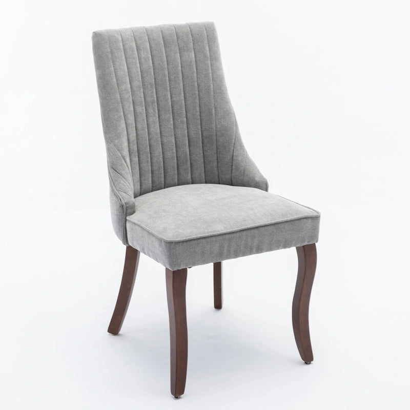 Eetkamerstoelen van rayon, flocklinnen, met kanaalstiksel, gestoffeerde keuken- en eetkameraccentstoelen met gebogen poten van massief hout,set van 2