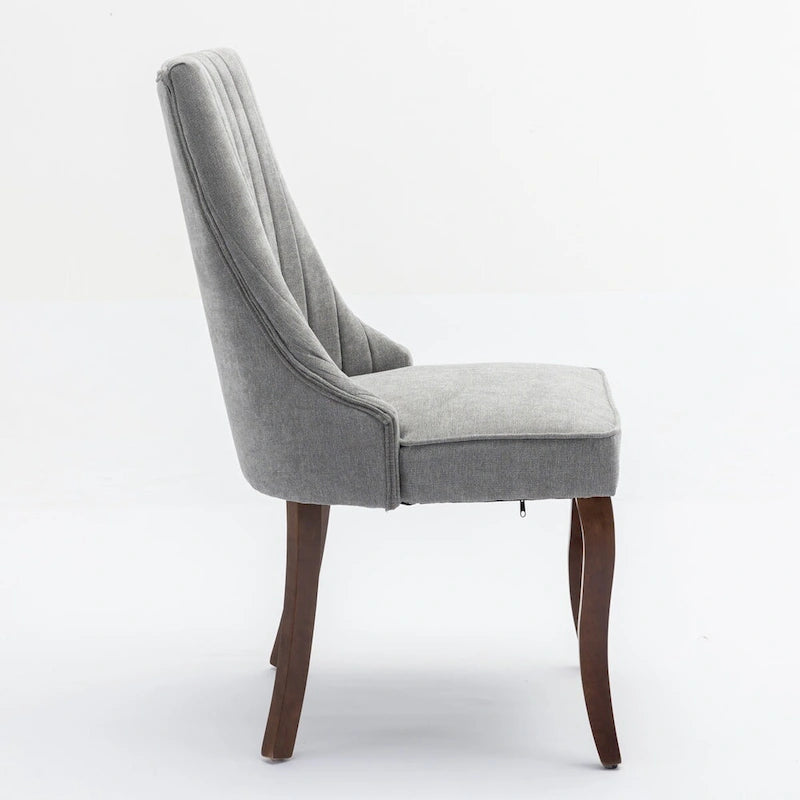 Eetkamerstoelen van rayon, flocklinnen, met kanaalstiksel, gestoffeerde keuken- en eetkameraccentstoelen met gebogen poten van massief hout,set van 2