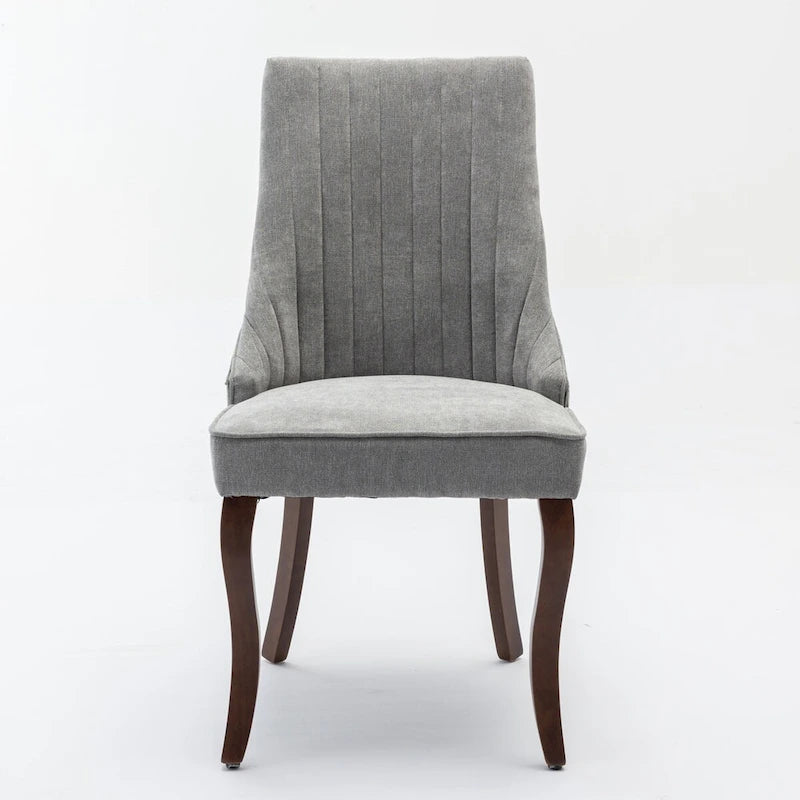 Eetkamerstoelen van rayon, flocklinnen, met kanaalstiksel, gestoffeerde keuken- en eetkameraccentstoelen met gebogen poten van massief hout,set van 2