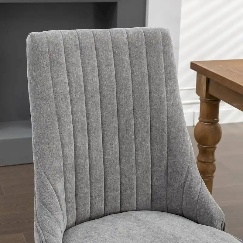 Eetkamerstoelen van rayon, flocklinnen, met kanaalstiksel, gestoffeerde keuken- en eetkameraccentstoelen met gebogen poten van massief hout,set van 2