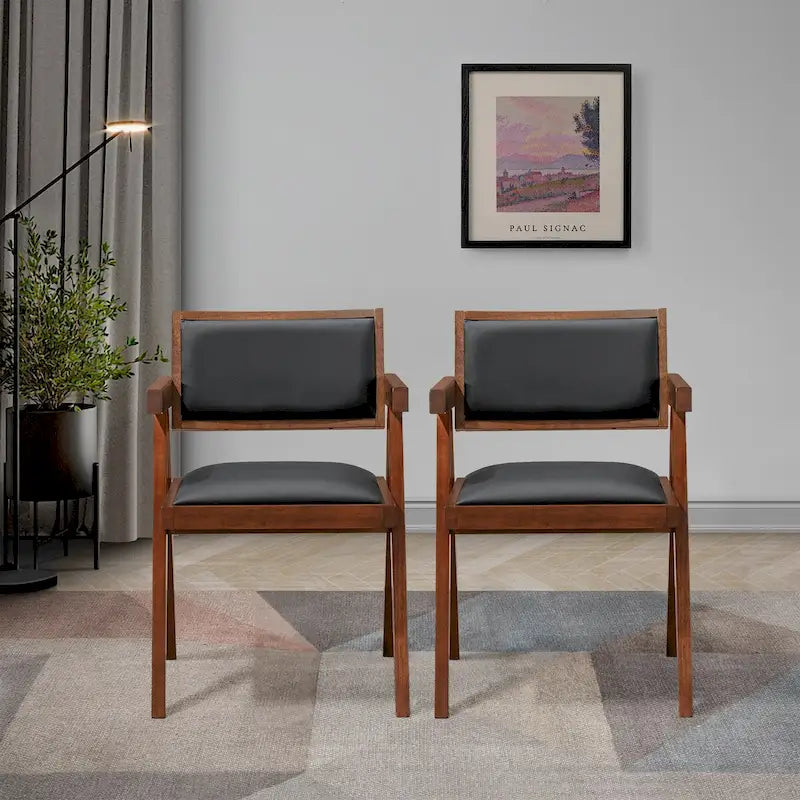 Contemporary Dining Chairs in Black Vegan Leather ( Set of 2)