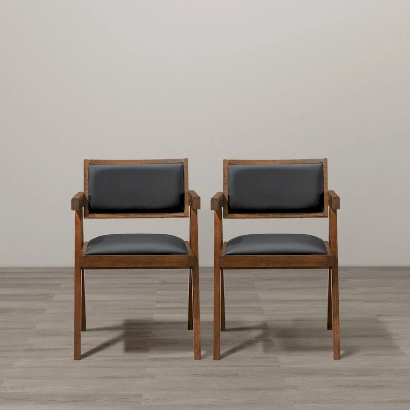 Chaises de salle à manger contemporaines en similicuir noir (lot de 2)