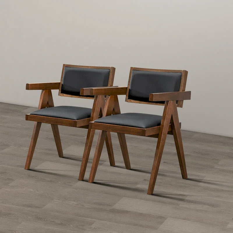Chaises de salle à manger contemporaines en similicuir noir (lot de 2)