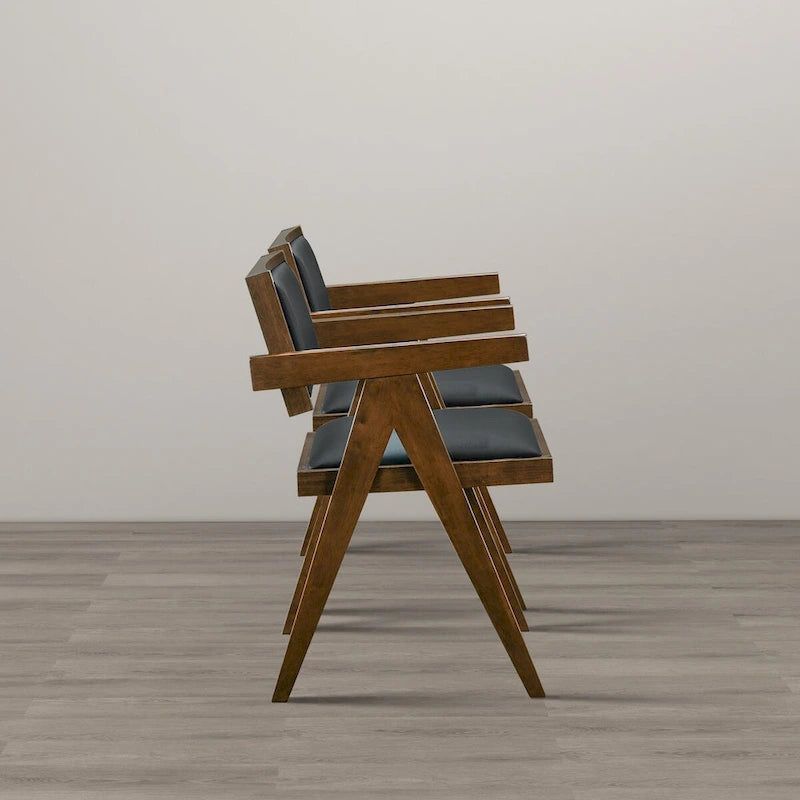 Contemporary Dining Chairs in Black Vegan Leather ( Set of 2)