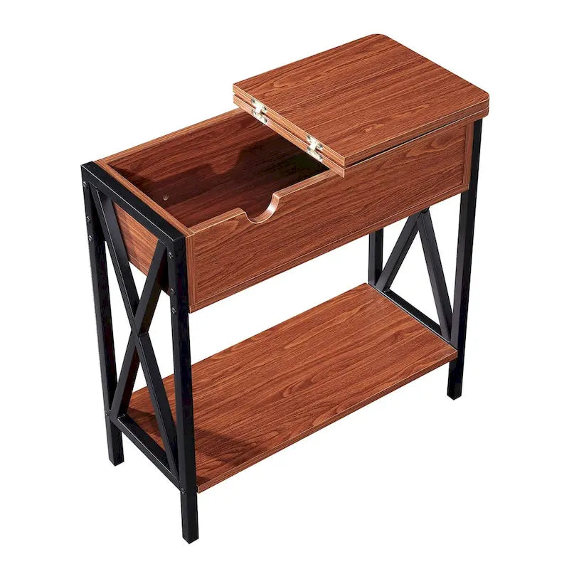Flip Top End Table Side Table with Storage Shelf